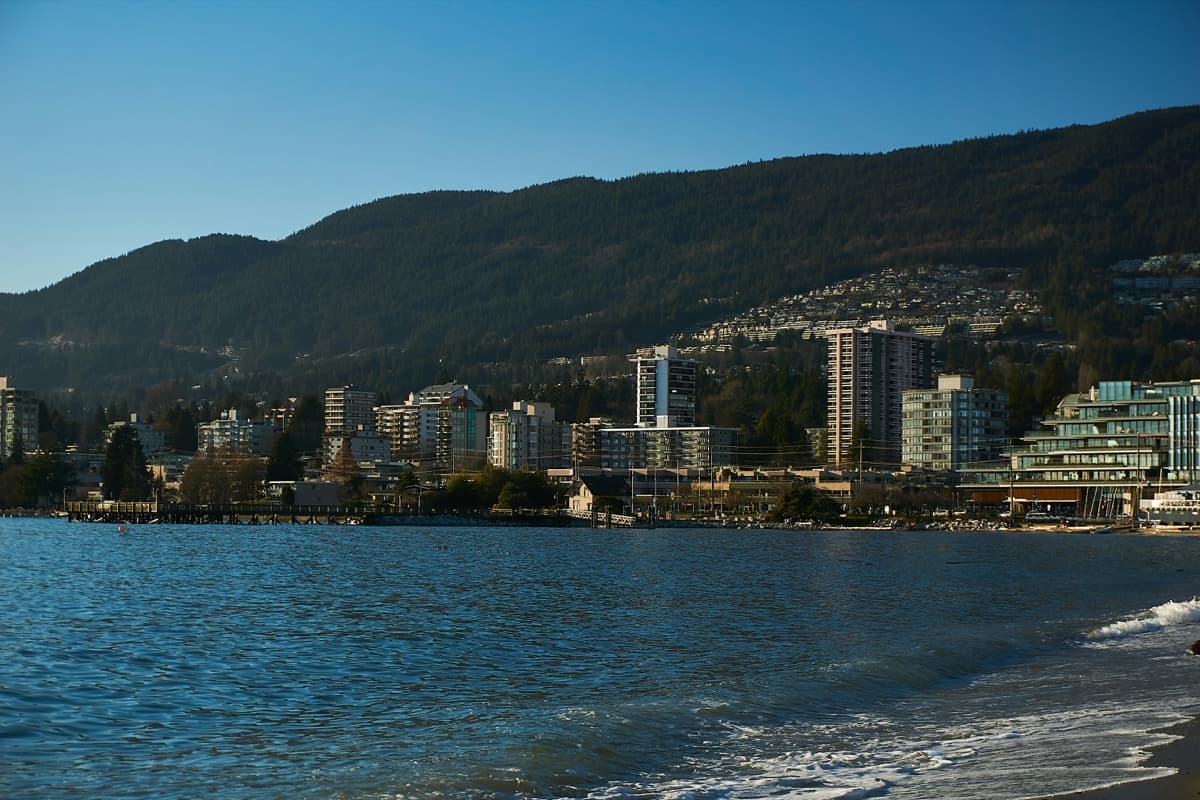 North Vancouver waterfront with mountains and ocean