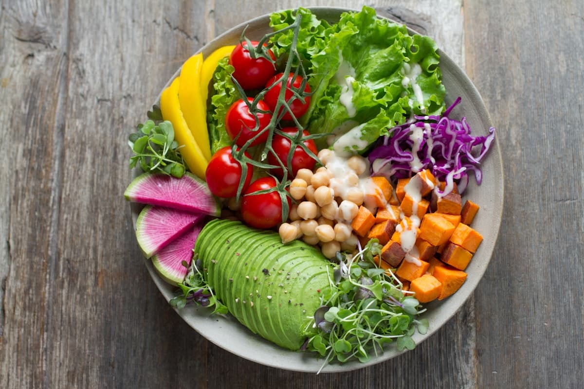 Colorful plant-based meal bowl with fresh vegetables